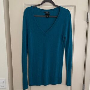 Halogen Teal V-Neck Cashmere Sweater